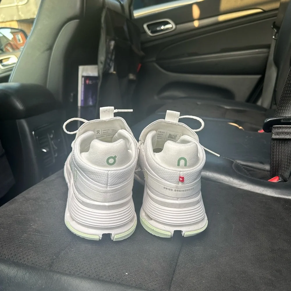 On Running White and Light Green Athletic Shoes - Picture 3 of 6